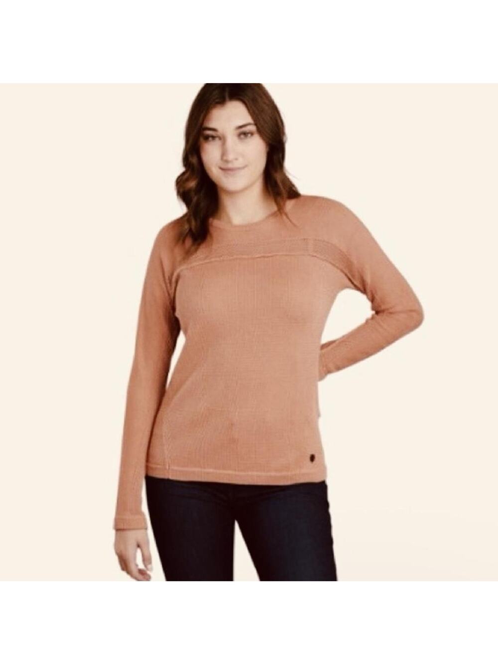 Kuhl Kosta Sweater Women’s Sandstone Orange Ribbed Knit Style 4047 Cozy Pullover